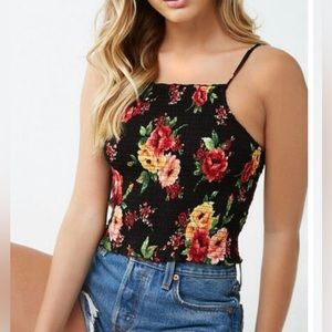 Ambiance Black Floral cropped top size Medium